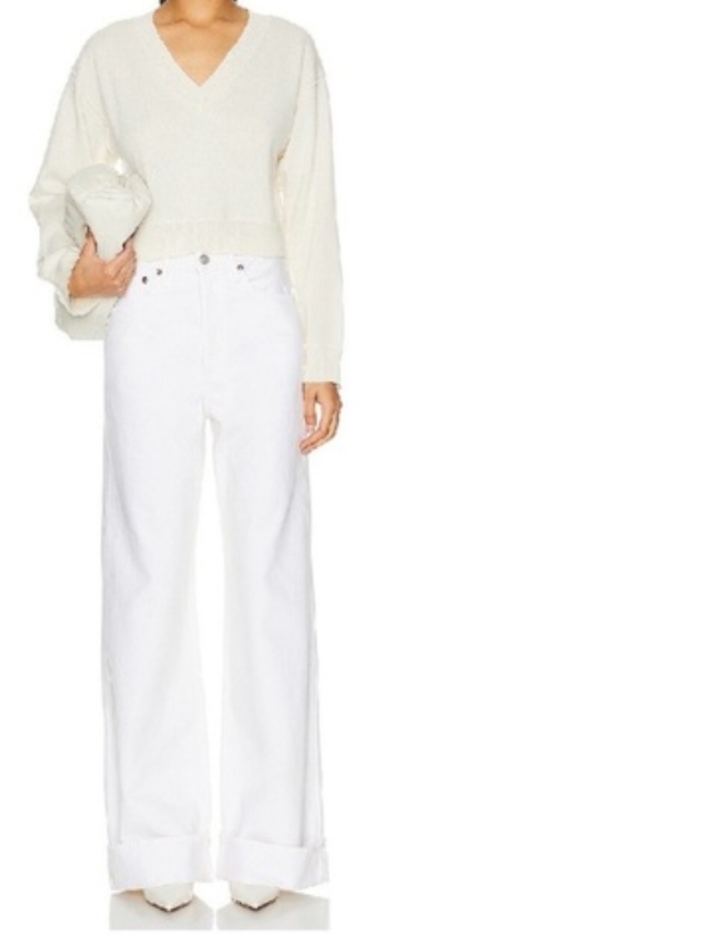 Agolde Dame High Rise Wide Leg Cuffed Jeans White Size 31
